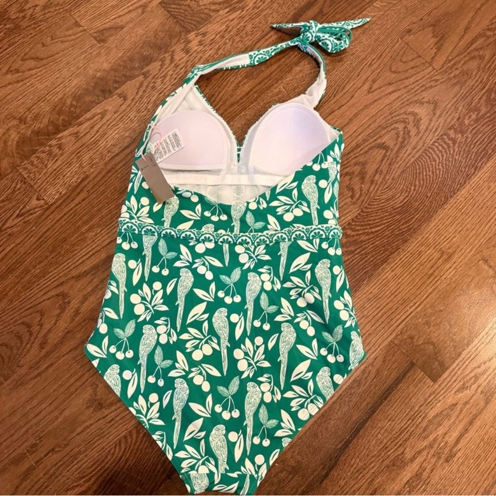 Boden Green Halter One-Piece Swimsuit with White Floral Print - Picture 3 of 3